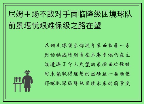 尼姆主场不敌对手面临降级困境球队前景堪忧艰难保级之路在望